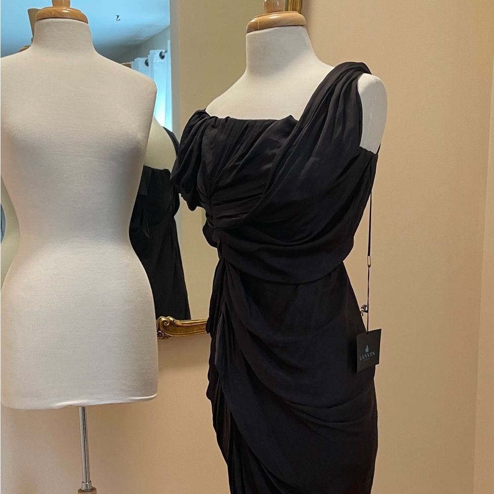 Lanvin Shoulder Black Draped Dress